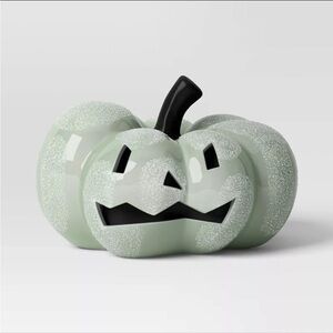 Hyde & EEK 5" Ceramic Teal Jack-o-Lantern Face Pumpkin Halloween Figurine-2024